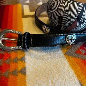 Brighton Classic Black Leather Belt with Heart Conchos-Medium/30”